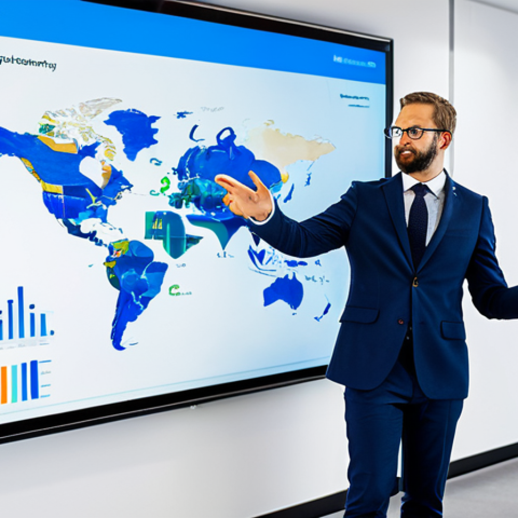 A professional cultural strategist, fully clothed in an elegant, modest business suit, stands in a bright, modern collaborative workspace. They are thoughtfully gesturing towards a large digital display that shows intricate data visualizations and vibrant cultural event mock-ups. A tablet is in their hand, reflecting a connection to digital tools. The environment features clean lines, modern furniture, and subtle design elements that suggest innovation and creativity. The scene is captured with professional photography, showcasing high-resolution detail, a sharp focus, vibrant colors, and soft ambient lighting. This image represents vision, strategy, and digital innovation in cultural planning. safe for work, appropriate content, professional, perfect anatomy, correct proportions, natural pose, well-formed hands, proper finger count, natural body proportions.