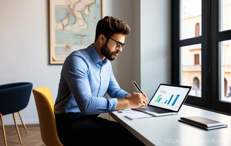 미술문화기획사 연봉 협상 전략 - **Prompt:** "A determined young professional, wearing stylish business casual attire, sits at a cont...