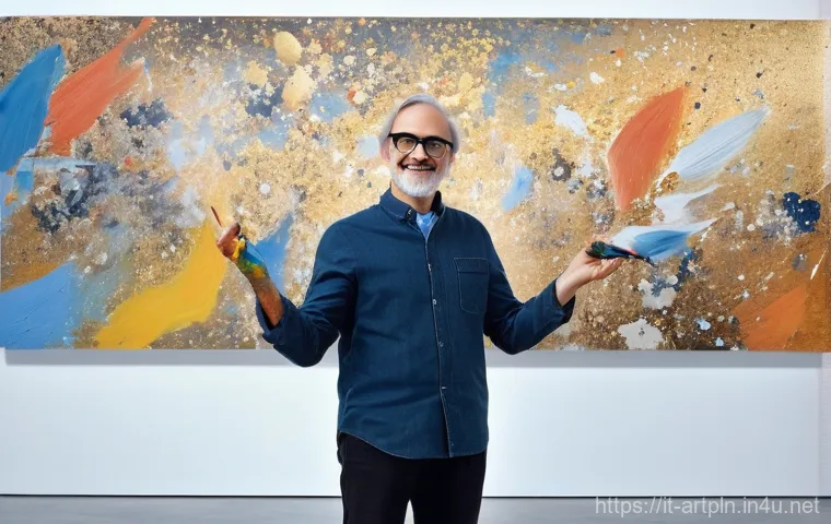 미술문화기획사의 최신 기술 활용 사례 - **An Italian artist's studio where traditional art meets AI.** A stylish, middle-aged Italian artist...