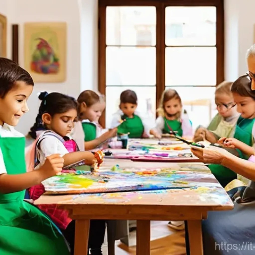 미술문화기획사의 성공적인 전시회 개최 사례 - **Prompt 1: Immersive Art Workshop for All Ages**
    "A vibrant, brightly lit art studio in a histo...