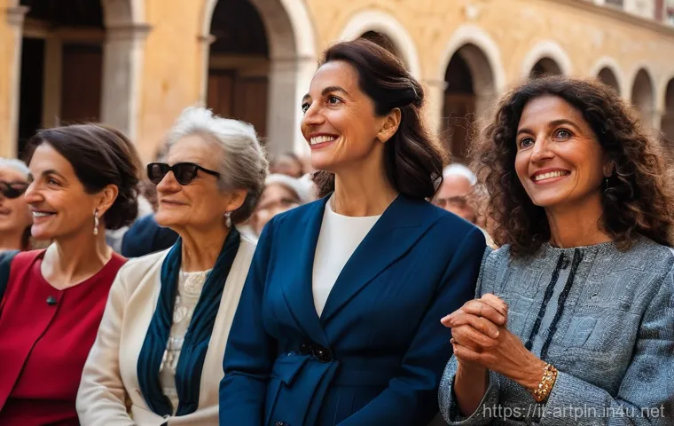 미술문화기획사의 프레젠테이션 기술 - **"A diverse group of adults, dressed in smart casual Italian fashion, gathered in a beautifully res...