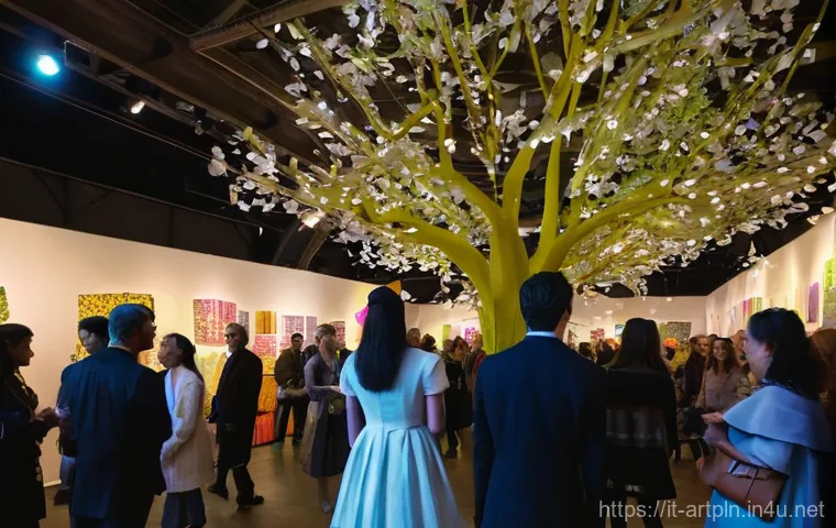 미술문화기획사의 직무 수행 경험담 - **Prompt:** A vibrant cultural festival scene inside a beautifully renovated, historic industrial sp...