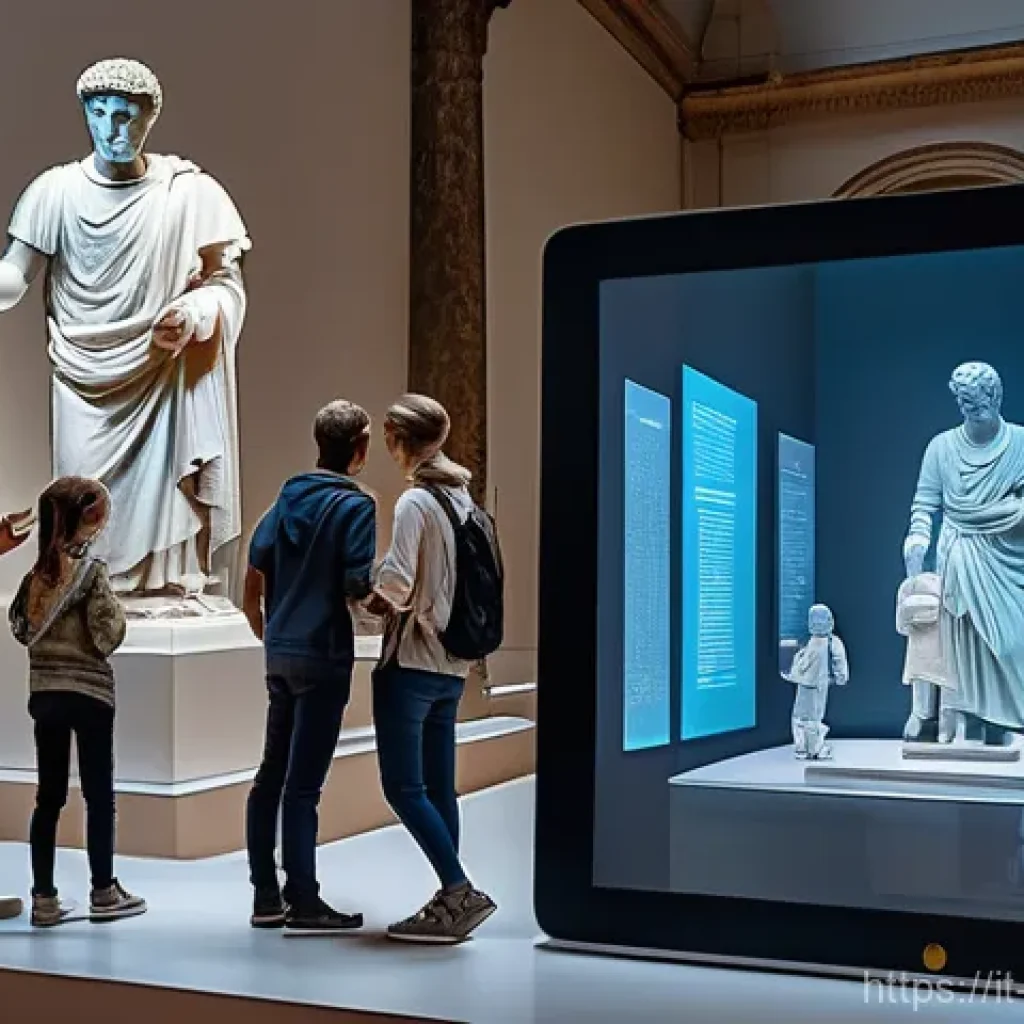 미술문화기획사 업계의 AI 활용 현황 - **AI-Enhanced Ancient Heritage & Interactive Museum Journey**
    A vibrant image depicting an ancie...