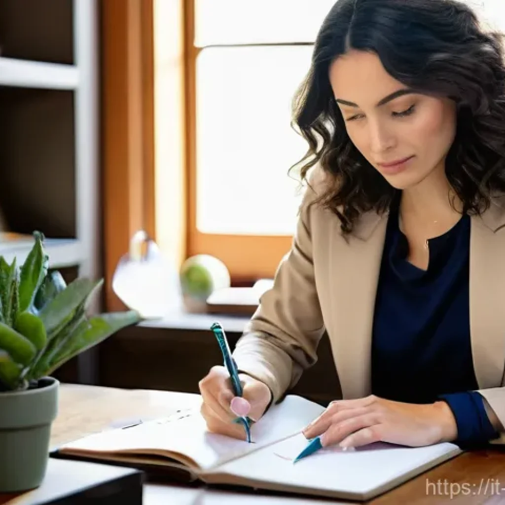 미술문화기획사의 실기 대비 시간 관리 전략 - **Prompt:** "A focused Italian female project manager, aged 35, with dark, wavy hair, is seated at a...