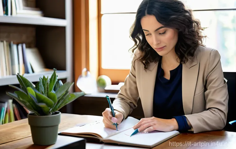 미술문화기획사의 실기 대비 시간 관리 전략 - **Prompt:** "A focused Italian female project manager, aged 35, with dark, wavy hair, is seated at a...