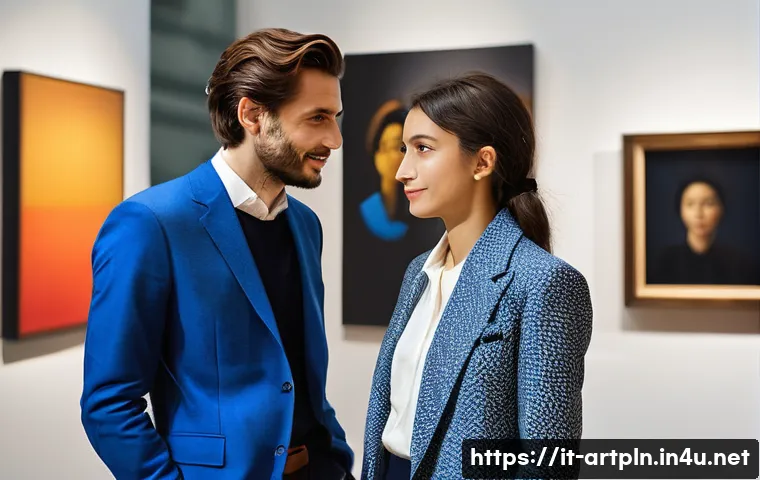 미술문화기획사의 비즈니스 네트워킹 팁 - **Prompt:** A vibrant, upscale art fair in Milan, Italy. In the foreground, a young, smartly dressed...