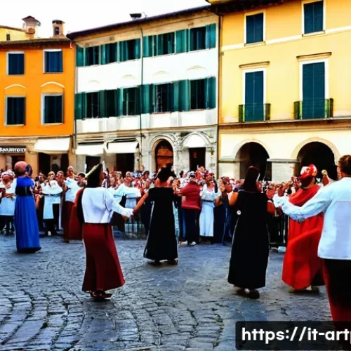 Home 30 미술문화기획사의 창업 가능성 및 성공 사례 - A vibrant cultural event scene in a historic Italian piazza during early evening, featuring local ar...