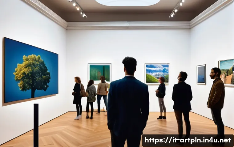 미술문화기획사의 직무 전문성 향상 전략 - A vibrant contemporary art gallery event in Milan, showcasing a multidisciplinary team of profession...