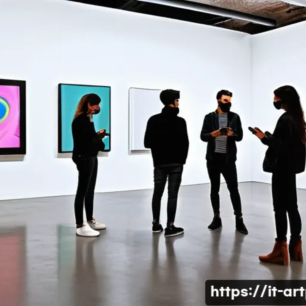 미술문화기획사의 효과적인 마케팅 캠페인 - A vibrant digital art gallery scene showcasing a diverse group of young Italian adults (aged 18-30) ...