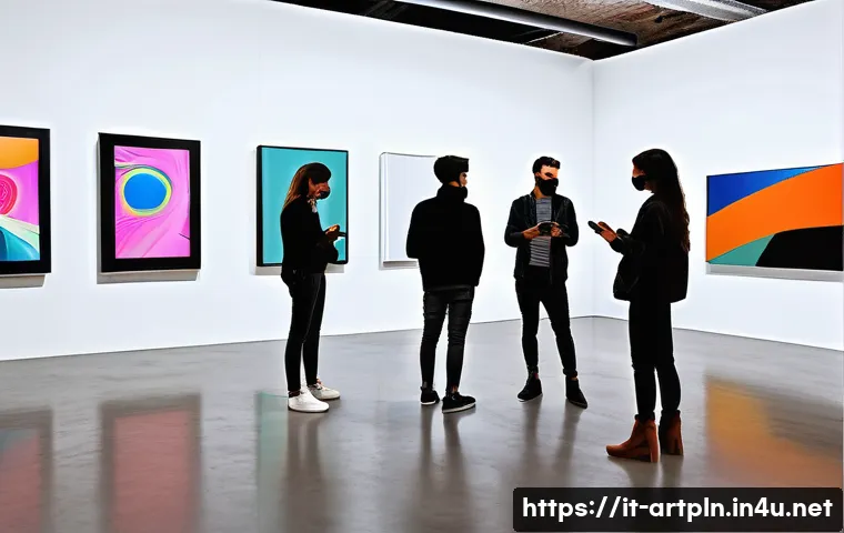 미술문화기획사의 효과적인 마케팅 캠페인 - A vibrant digital art gallery scene showcasing a diverse group of young Italian adults (aged 18-30) ...