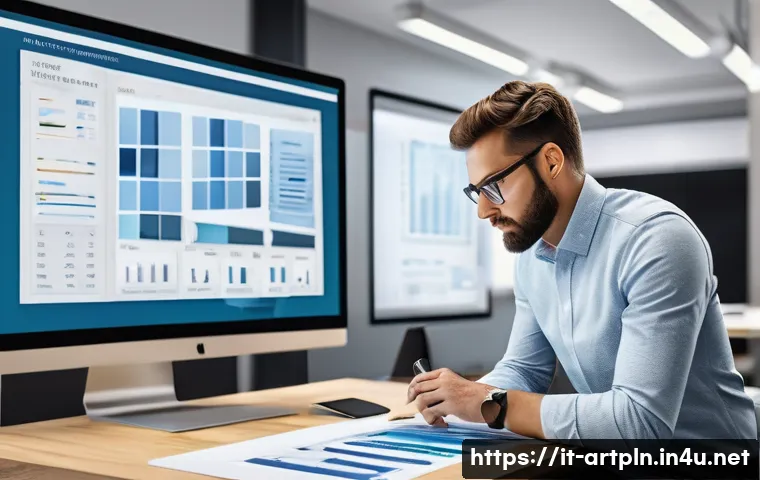 미술문화기획사의 실기 시험 연습 사례 - A professional cultural project designer working intensely on a realistic project simulation in a mo...