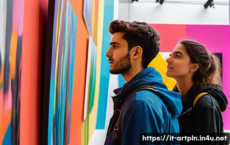 미술문화기획사의 주요 과제 해결 방법 - A vibrant interactive contemporary art exhibition in a modern Italian gallery, featuring diverse vis...