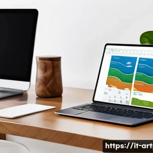 미술문화기획사의 업무 효율성을 높이는 도구 - A modern digital workspace for managing cultural projects, featuring a sleek computer screen display...