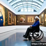 미술문화기획사와 관련된 최신 학문 동향 - A vibrant immersive art exhibition featuring visitors wearing lightweight AR glasses interacting wit...