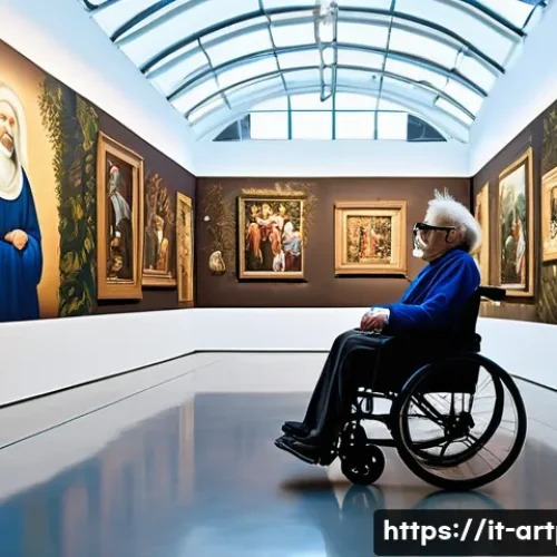 미술문화기획사와 관련된 최신 학문 동향 - A vibrant immersive art exhibition featuring visitors wearing lightweight AR glasses interacting wit...