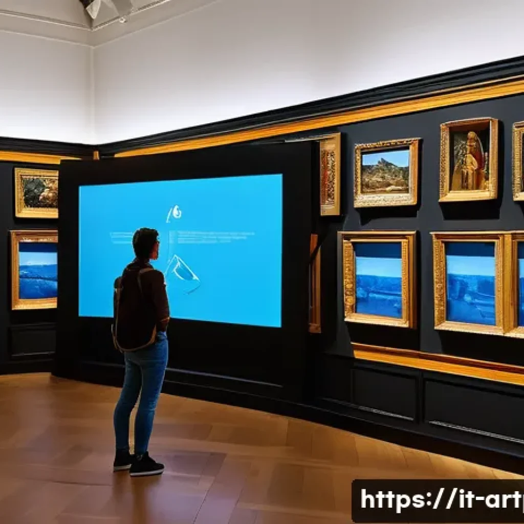미술문화기획사의 창의적 문제 해결 사례 - An immersive cultural event scene inside a modern Italian museum, featuring visitors wearing casual ...