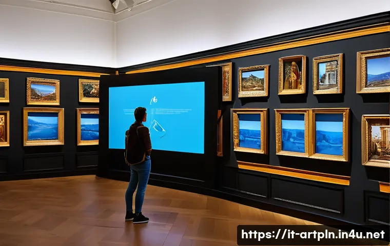 미술문화기획사의 창의적 문제 해결 사례 - An immersive cultural event scene inside a modern Italian museum, featuring visitors wearing casual ...