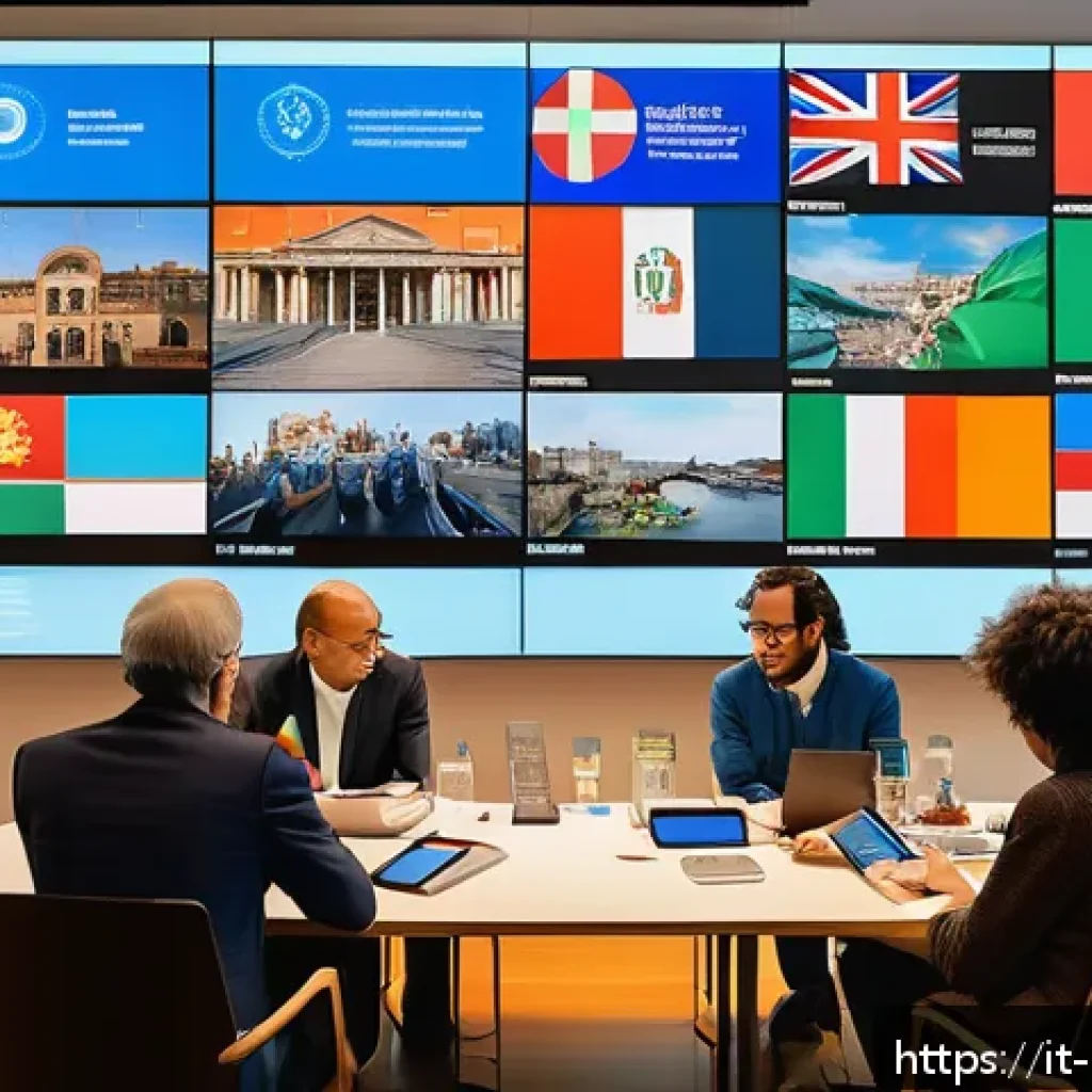 미술문화기획사의 글로벌 네트워킹 사례 - A vibrant international art collaboration scene showing Italian cultural agencies networking with fo...