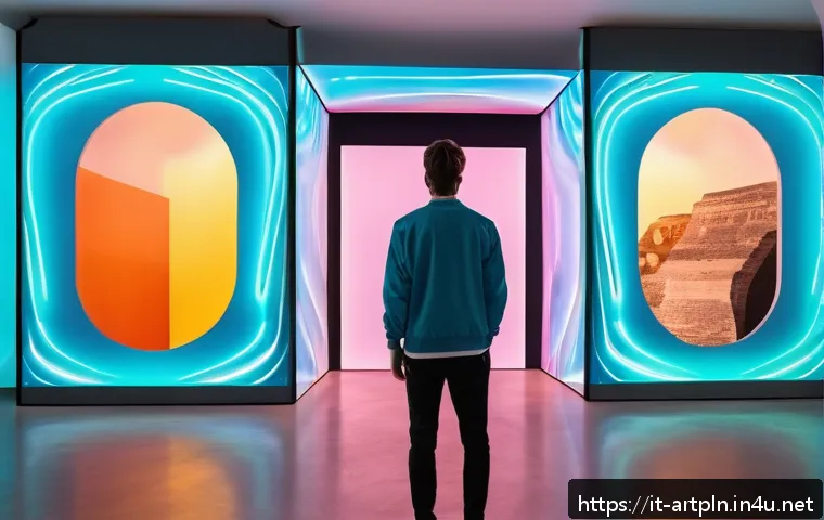 미술문화기획사의 글로벌 트렌드 분석 - A futuristic art exhibition space in Milan featuring immersive digital installations with augmented ...
