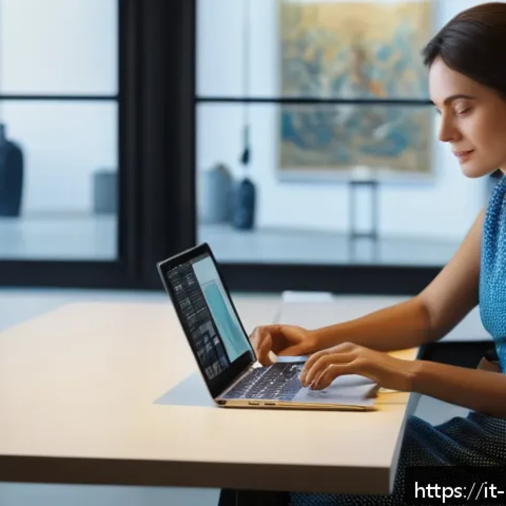 미술문화기획사 관련 이직 사유 분석 - A professional woman in her early 30s, dressed in smart casual attire with a cultural arts backgroun...