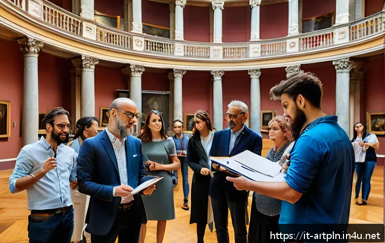 미술문화기획사 실무 교육 프로그램 추천 - A professional cultural event organizer leading a workshop in a historic Italian museum, surrounded ...