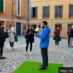 Home 23 미술문화기획사와 정부 지원 프로젝트 - A vibrant contemporary art exhibition set in a renovated historic Italian urban space, showcasing in...