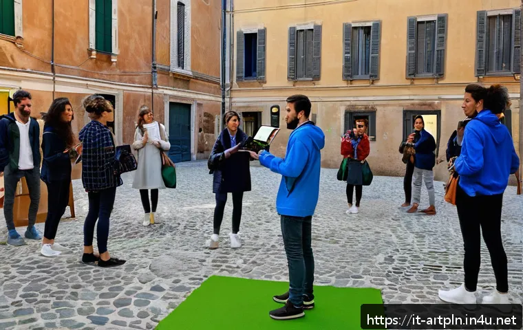 미술문화기획사와 정부 지원 프로젝트 - A vibrant contemporary art exhibition set in a renovated historic Italian urban space, showcasing in...