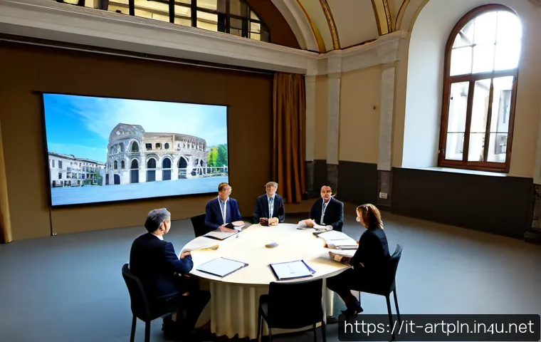 미술문화기획사로서의 국제 회의 참석 후기 - Photorealistic international arts and culture conference in a refined Milan convention hall, Italian...